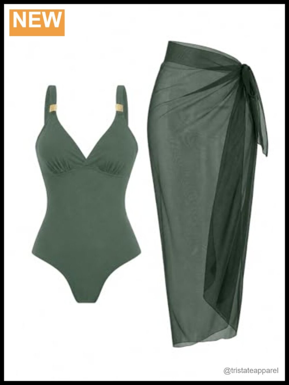 Women's One Piece Swimsuit with Sarong Cover Up V Neck Mesh Wrap Skirt
